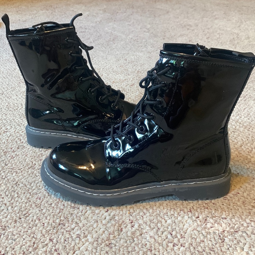 Black shiny combat boots